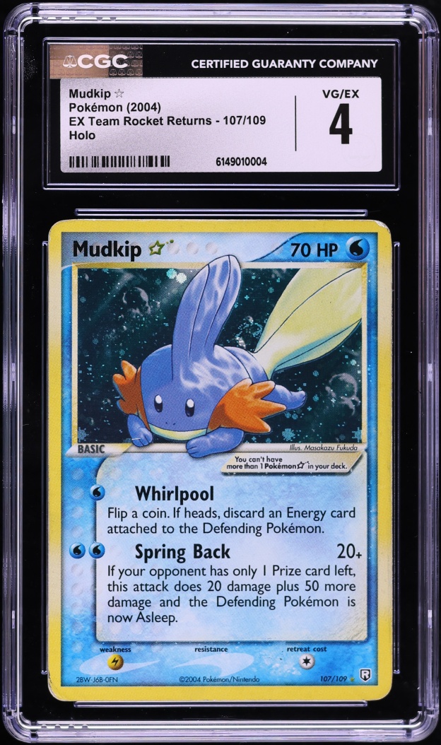 2004 Pokemon EX Team Rocket Returns Holo Mudkip Gold Star #107 CGC 4 VGEX
