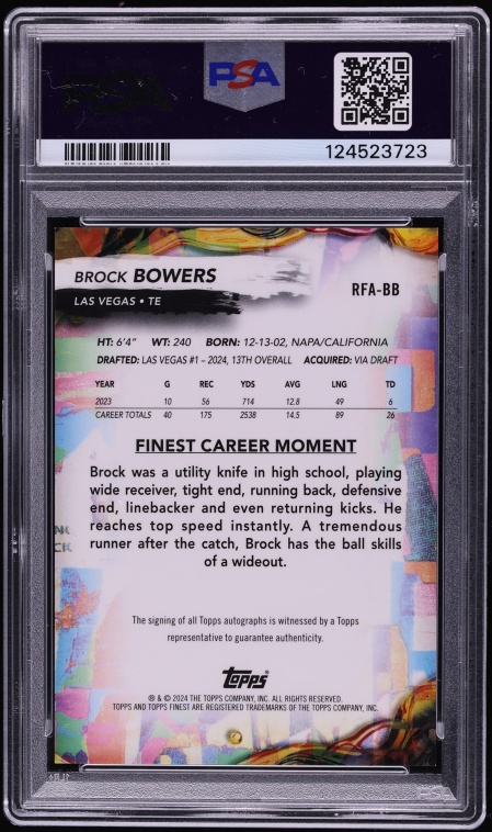 2024 Finest Football Brock Bowers ROOKIE AUTO #RFA-BB PSA 9 MINT