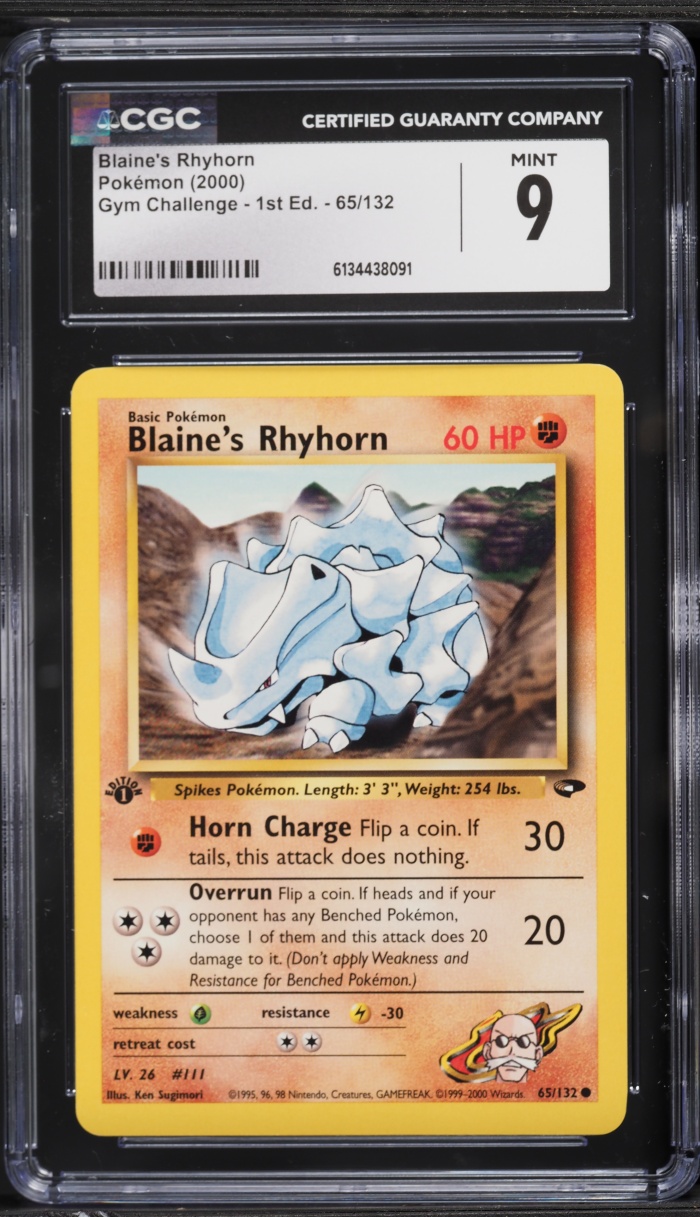 2000 Pokemon Gym Challenge 1st Edition Blaine's Rhyhorn #65 CGC 9 MINT