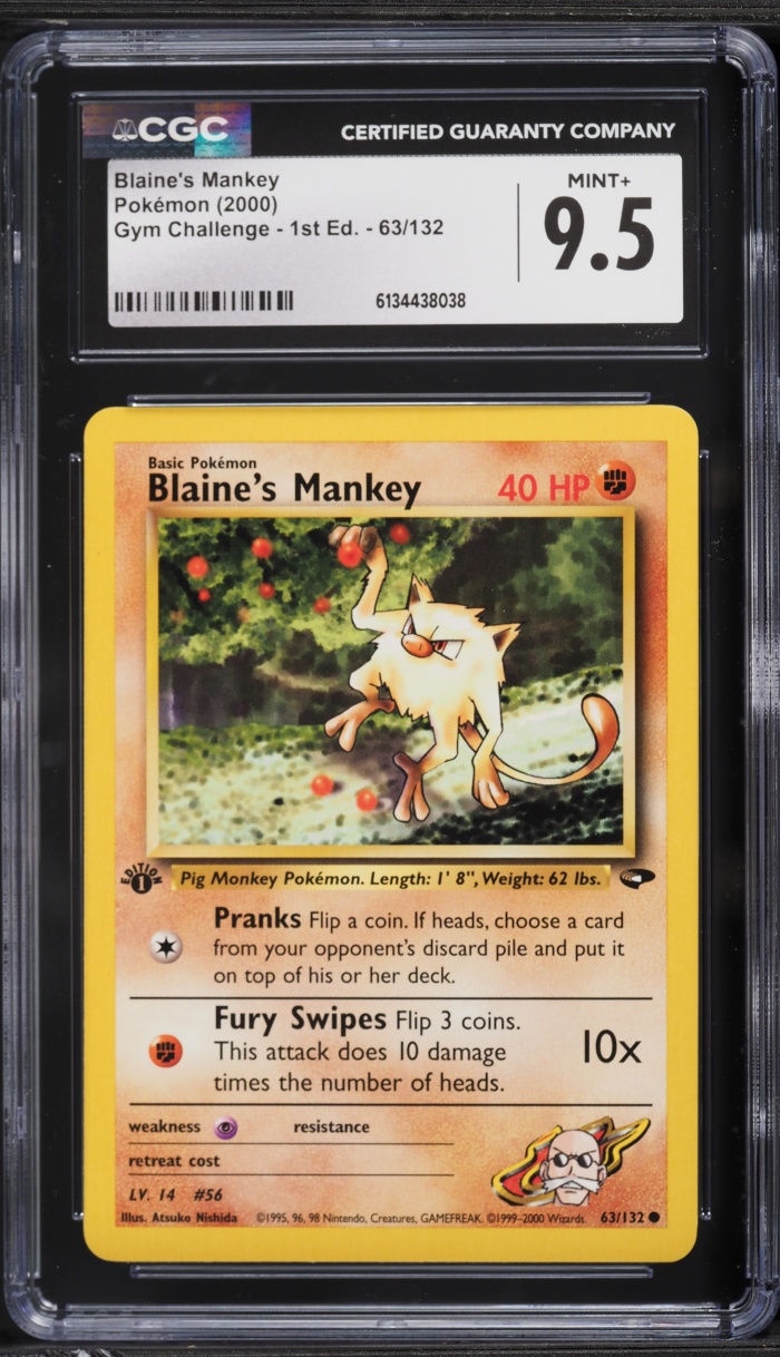 2000 Pokemon Gym Challenge 1st Edition Blaine's Mankey #63 CGC 9.5 MINT+