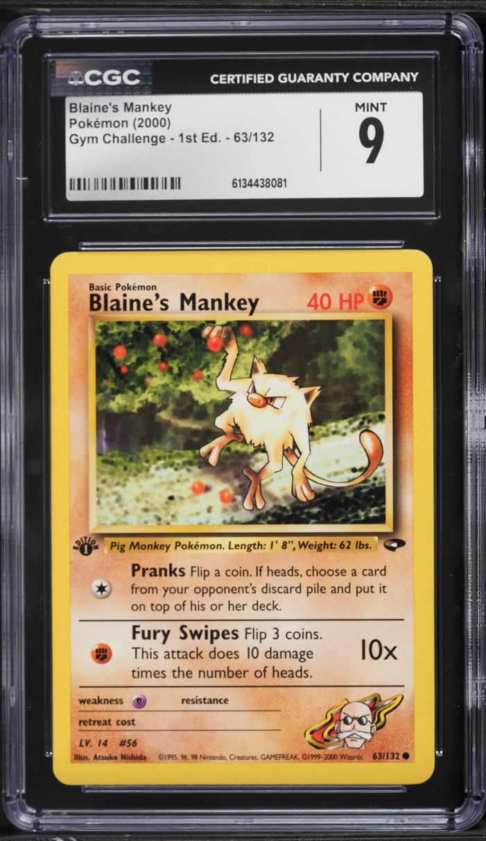 2000 Pokemon Gym Challenge 1st Edition Blaine's Mankey #63 CGC 9 MINT