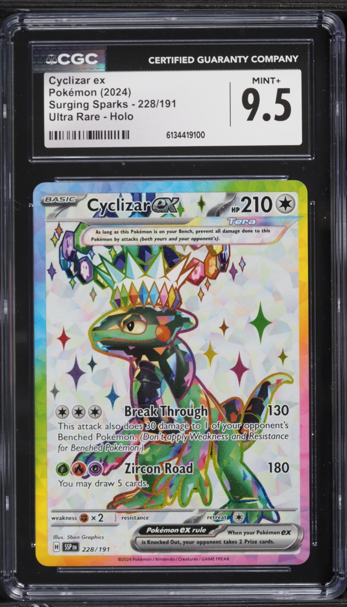 2024 Pokemon Scarlet & Violet Surging Sparks Full Art Cyclizar ex #228 CGC 9.5 MINT+