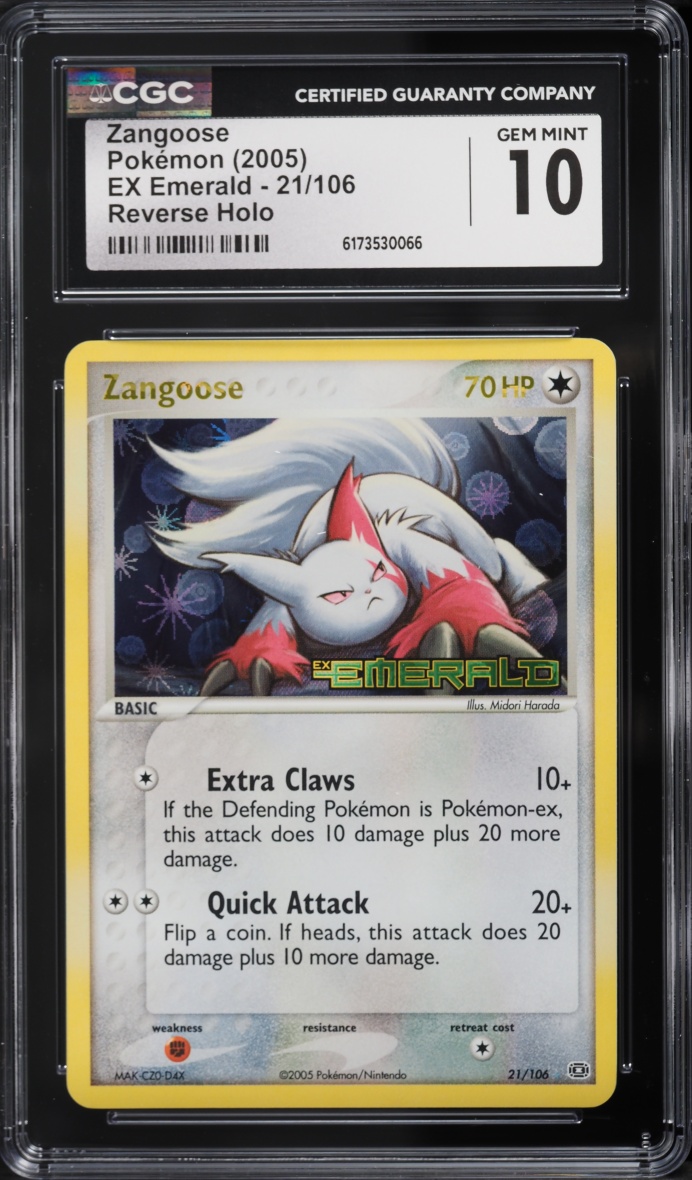 2005 Pokemon EX Emerald Reverse Holo Zangoose #21 CGC 10 GEM MINT