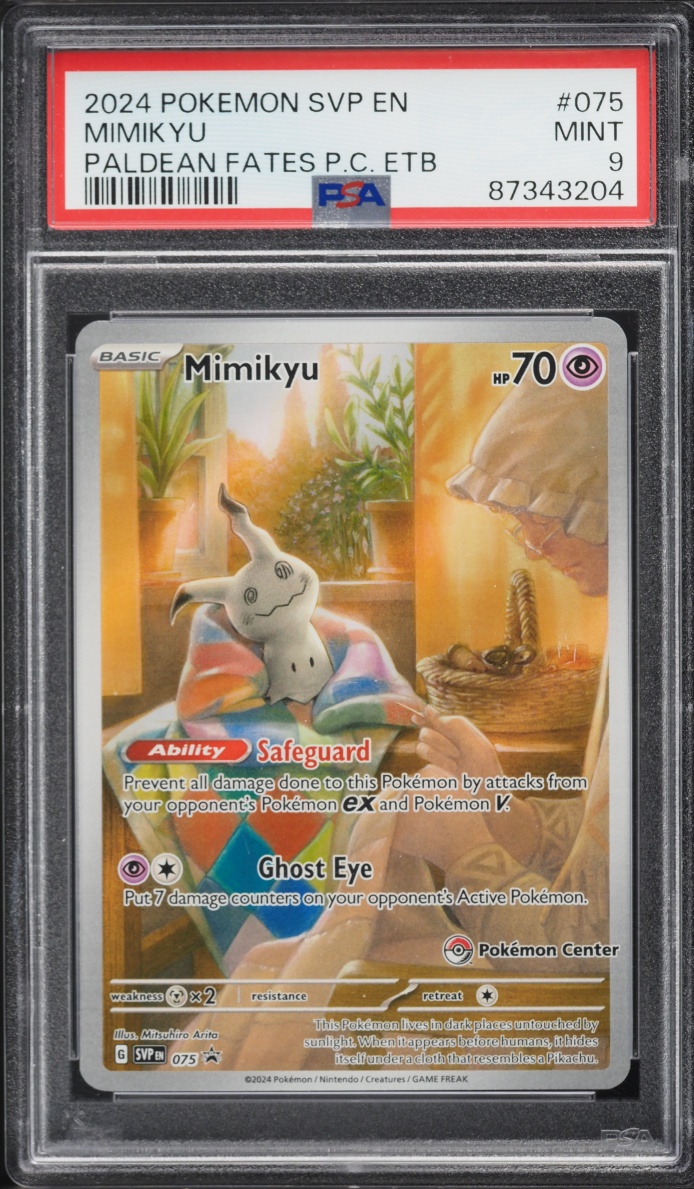 2024 Pokemon Scarlet & Violet Promo Paldean Fates Center ETB Full Art Mimikyu #75 PSA 9 MINT