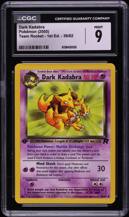 2000 Pokemon Team Rocket 1st Edition Dark Kadabra #39 CGC 9 MINT