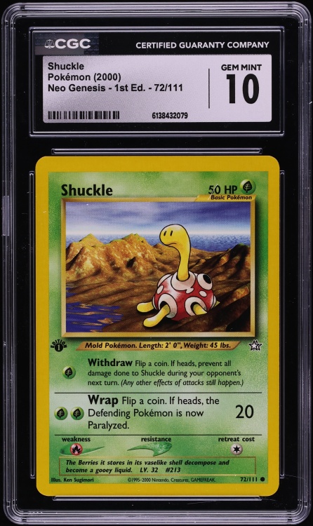 2000 Pokemon Neo Genesis 1st Edition Shuckle #72 CGC 10 GEM MINT