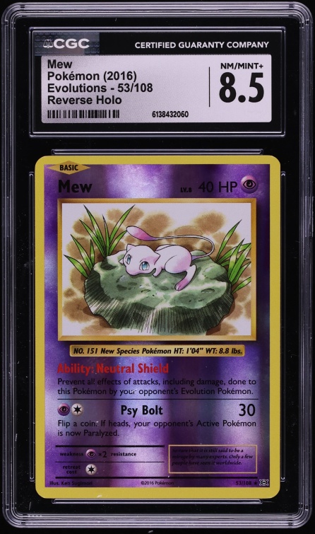 2016 Pokemon XY Evolutions Reverse Holo Mew #53 CGC 8.5 NM-MT+