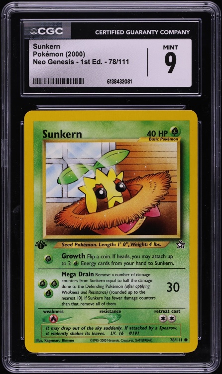 2000 Pokemon Neo Genesis 1st Edition Sunkern #78 CGC 9 MINT