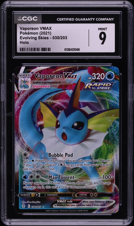 2021 Pokemon Sword & Shield Evolving Skies Full Art Vaporeon VMAX #30 CGC 9 MINT