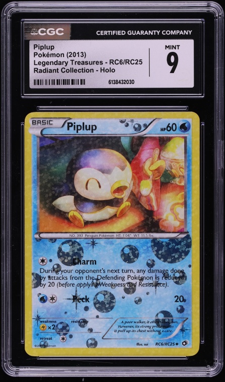 2013 Pokemon Black & White Legendary Treasures Radiant Collection Holo Piplup #RC6 CGC 9 MINT