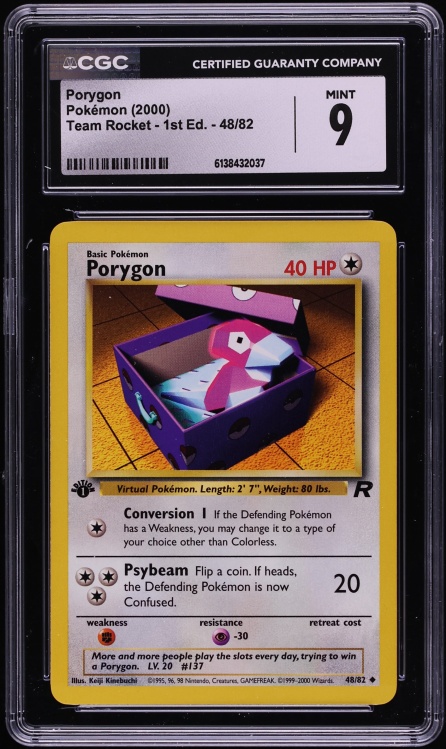 2000 Pokemon Team Rocket 1st Edition Porygon #48 CGC 9 MINT