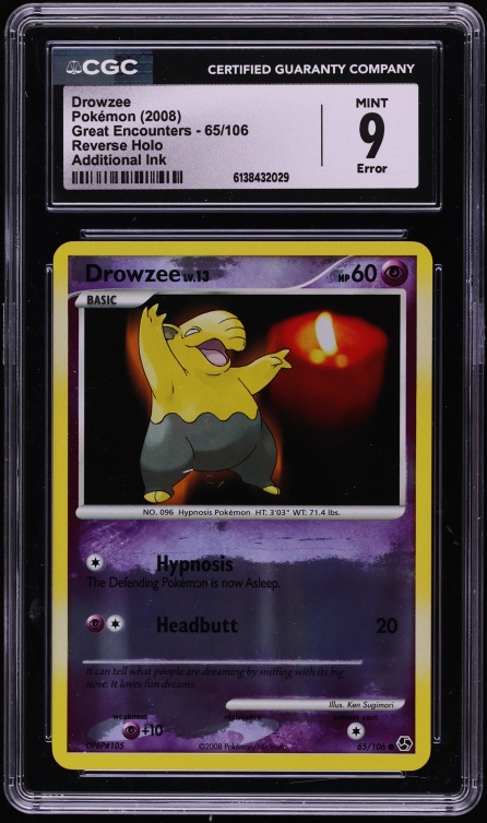 2008 Pokemon Diamond & Pearl Great Encounters Reverse Holo Drowzee #65 CGC 9 MINT