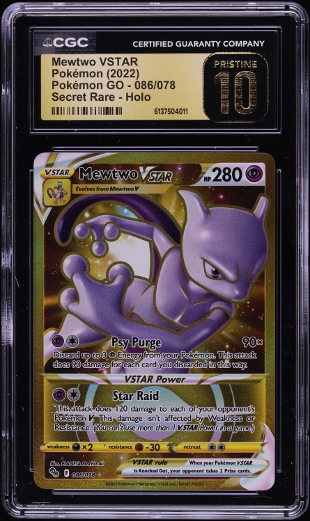 2022 Pokemon Sword & Shield Pokemon GO Gold Rare Mewtwo VSTAR #86 CGC 10 PRISTINE