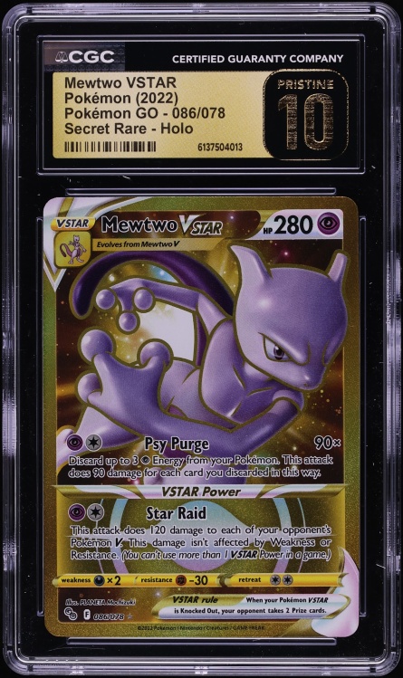 2022 Pokemon Sword & Shield Pokemon GO Gold Rare Mewtwo VSTAR #86 CGC 10 PRISTINE