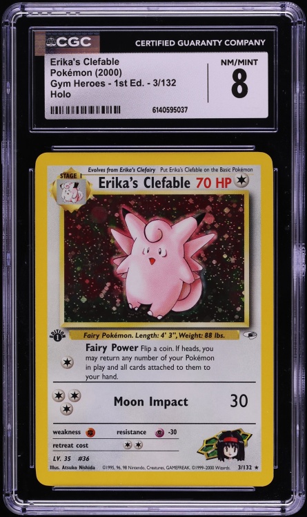 2000 Pokemon Gym Heroes 1st Edition Holo Erika's Clefable #3 CGC 8 NM-MT