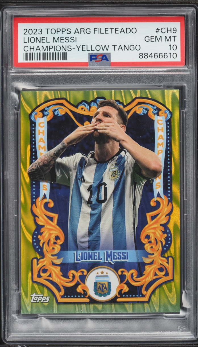 2023 Topps Argentina Fileteado Champions Yellow Tango Lionel Messi /150 #CH9 PSA 10 GEM MINT