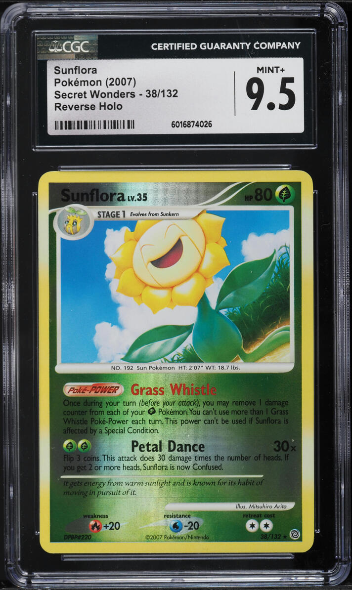 2007 Pokemon DP Secret Wonders Reverse Holo Sunflora #38 CGC 9.5 MINT+ - Main Image