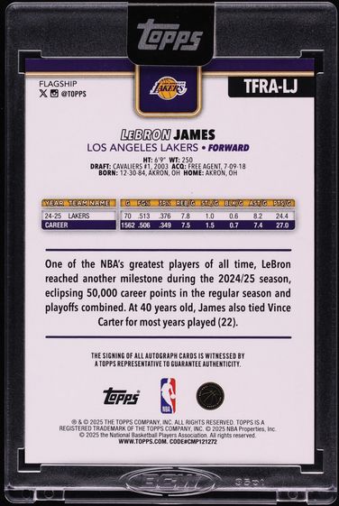 2025 Topps Flagship Real Ones Autograph Foilfractor LeBron James AUTO 1/1 #TFRA-LJ