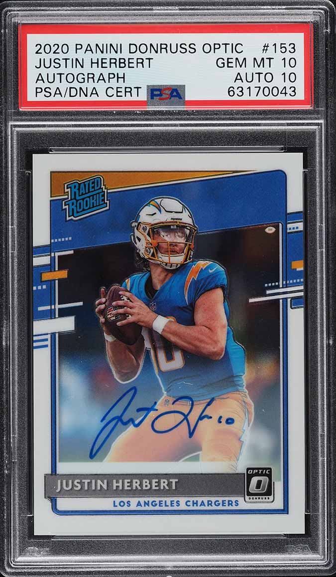 2020 Donruss Optic Justin Herbert ROOKIE AUTO DNA 10 /150 #153 PSA 10 GEM MINT