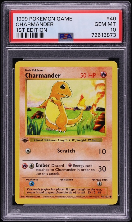 1999 Pokemon Base Set Shadowless 1st Edition Charmander #46 PSA 10 GEM MINT