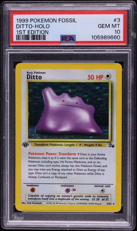 1999 Pokemon Fossil 1st Edition Holo Ditto #3 PSA 10 GEM MINT
