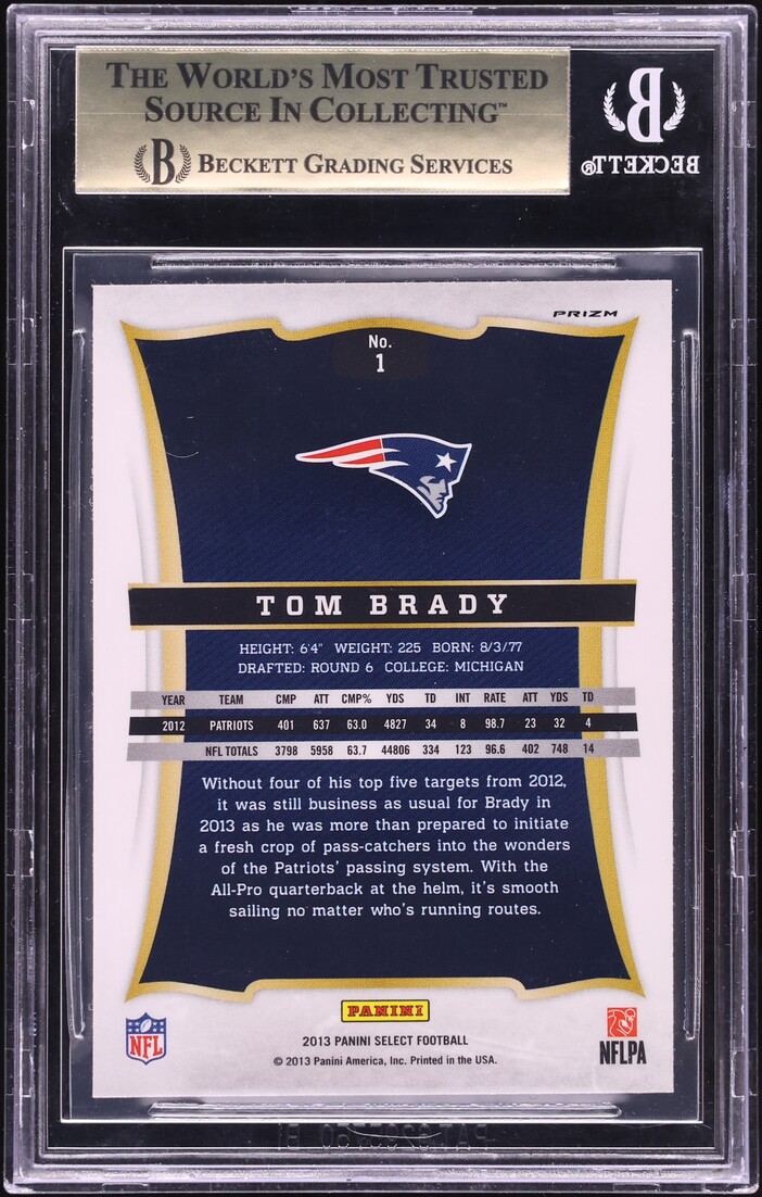 2013 Select Silver Prizm Tom Brady #1 BGS 9.5 GEM MINT - Photo 2