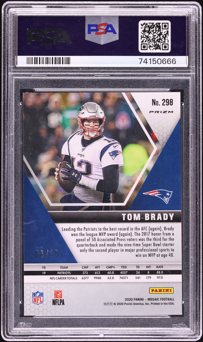 2020 Panini Mosaic MVPs Blue Fluorescent Prizm Tom Brady /15 #298 PSA 10 GEM MINT - Photo 2