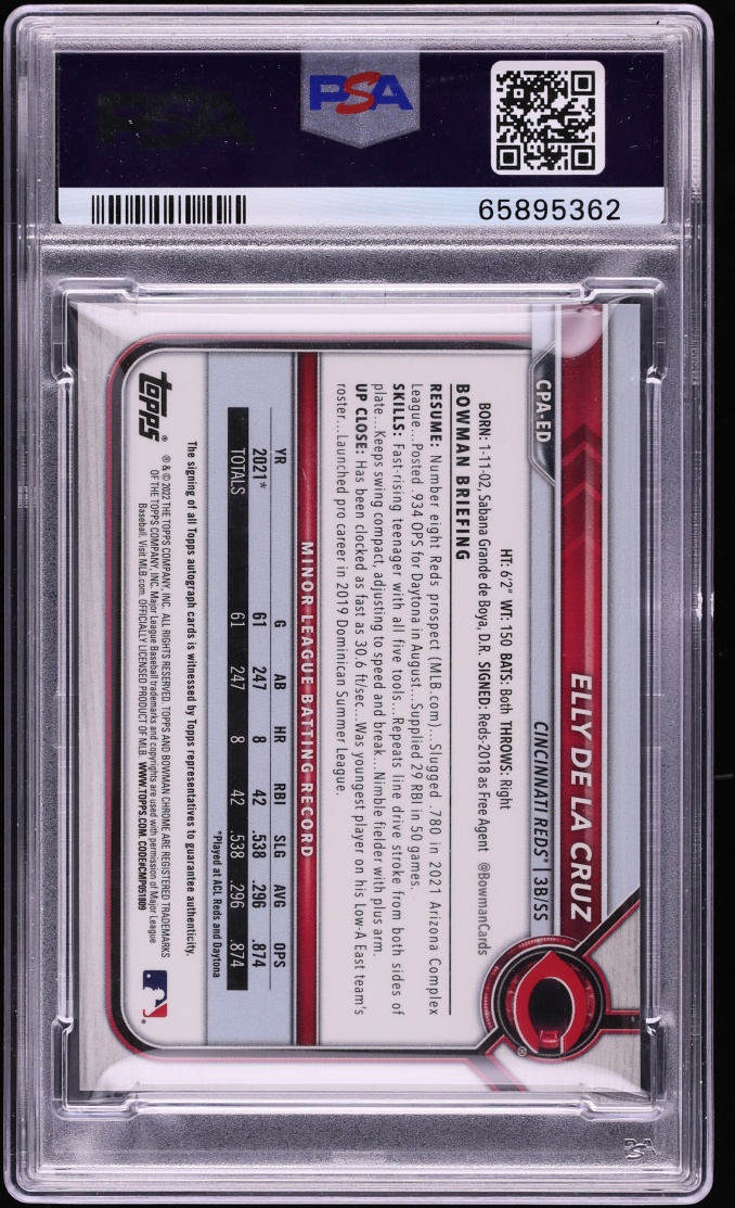 2022 Bowman Chrome Speckle Refractor Elly De La Cruz PROSPECT AUTO /299 #CPA-ED PSA 10 GEM MINT