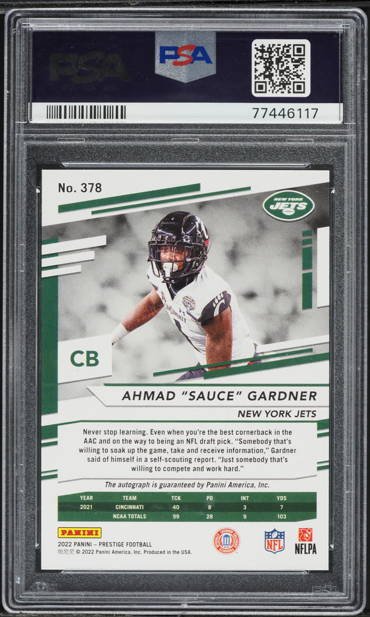 2022 Panini Prestige Blue X/P Premium Ahmad Gardner ROOKIE AUTO /80 #378 PSA 10