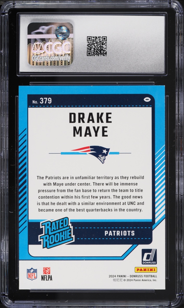 2024 Donruss Football Drake Maye ROOKIE #379 CGC 9.5 MINT+