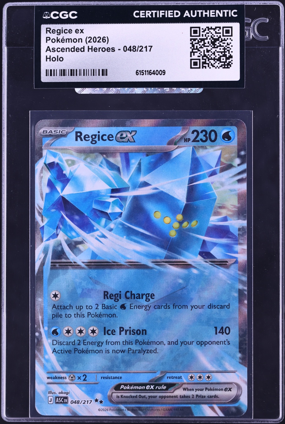 2026 Pokemon Mega Evolution Ascended Heroes Holo Regice EX #048 CGC AUTH