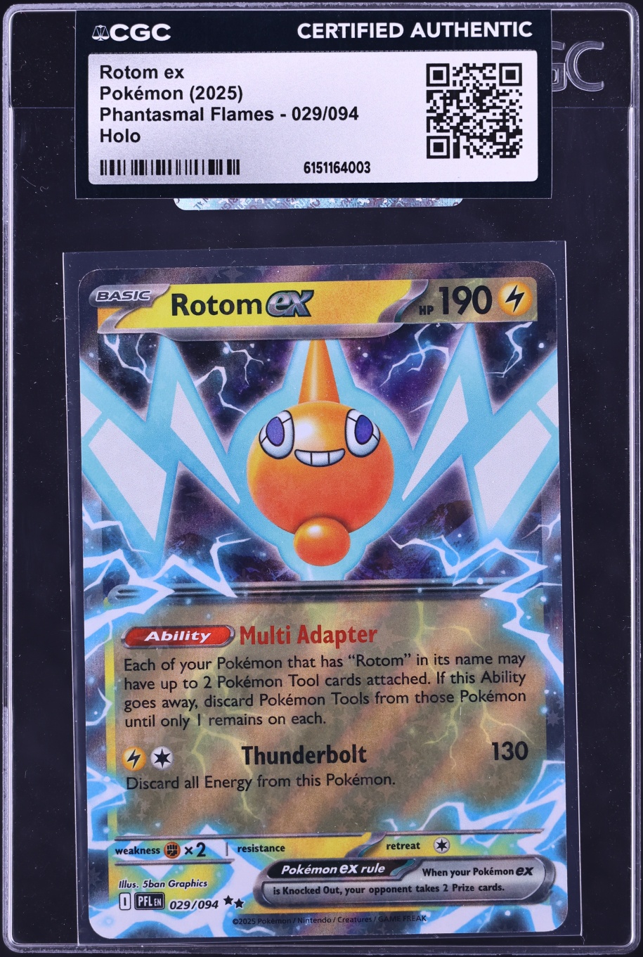 2025 Pokemon Mega Evolution Phantasmal Flames Holo Rotom EX #29 CGC AUTH