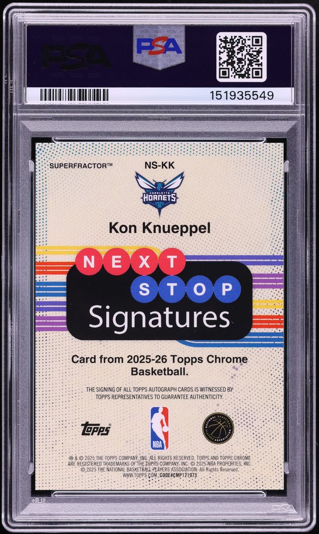 2025 Topps Chrome Next Stop Superfractor Kon Knueppel ROOKIE AUTO DNA 10 1/1 #NS-KK PSA 9 MINT