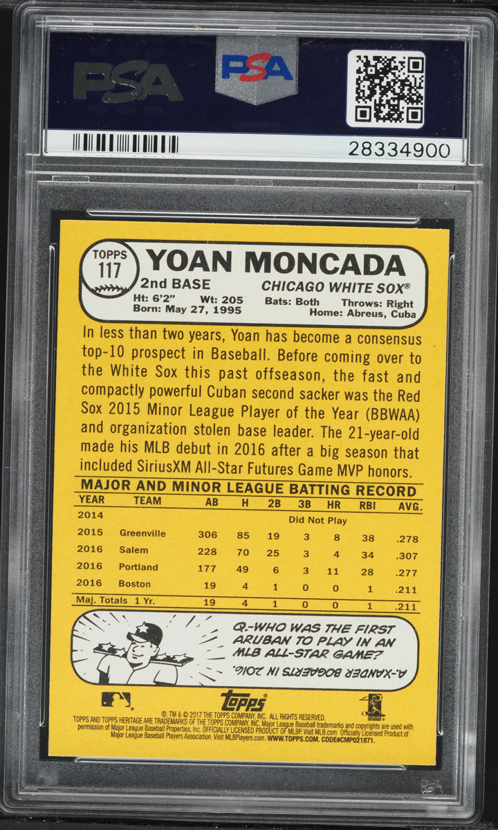 2017 Topps Heritage Yoan Moncada ROOKIE #117 PSA 10 GEM MINT