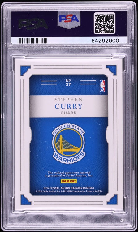 2015 National Treasures NBA Material Stephen Curry PATCH /49 #37 PSA 8 NM-MT