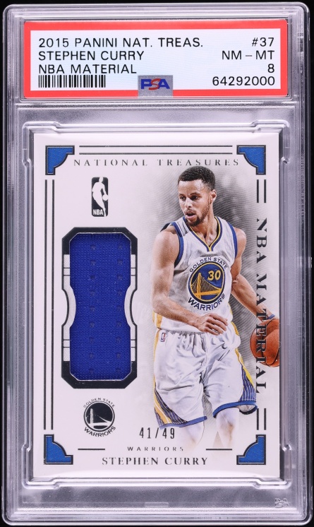 2015 National Treasures NBA Material Stephen Curry PATCH /49 #37 PSA 8 NM-MT