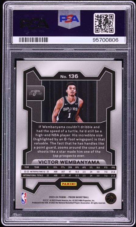 2023 Panini Prizm Victor Wembanyama ROOKIE #136 PSA 10 GEM MINT
