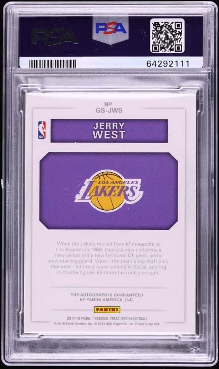 2017 National Treasures NBA Greats Signatures Jerry West AUTO DNA 10 /25 #JWS PSA 8 NM-MT
