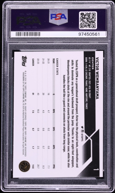 2023 Topps Chrome Victor Wembanyama ROOKIE #1 PSA 10 GEM MINT