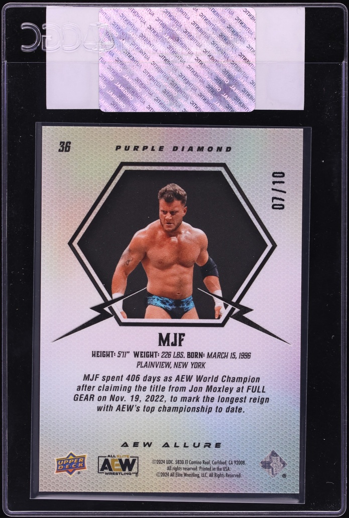 2024 Upper Deck Allure AEW Purple Diamond MJF /10 #36 CGC AUTH - Photo 2