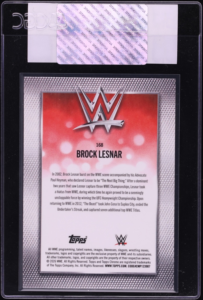 2026 Topps Chrome Logofractor WWE Green Brock Lesnar /99 #168 CGC AUTH - Photo 2