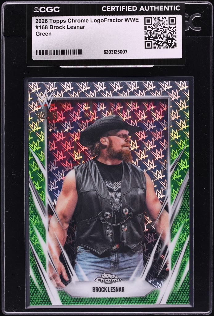 2026 Topps Chrome Logofractor WWE Green Brock Lesnar /99 #168 CGC AUTH