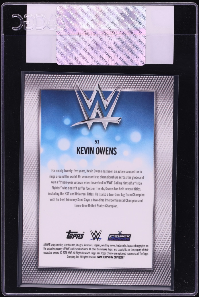 2026 Topps Chrome WWE Black Geometric Refractor Kevin Owens 1/2 #51 CGC AUTH - Photo 2