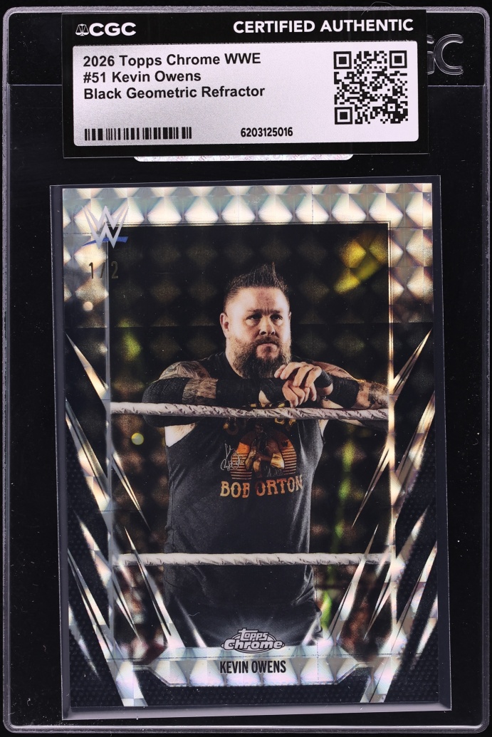 2026 Topps Chrome WWE Black Geometric Refractor Kevin Owens 1/2 #51 CGC AUTH