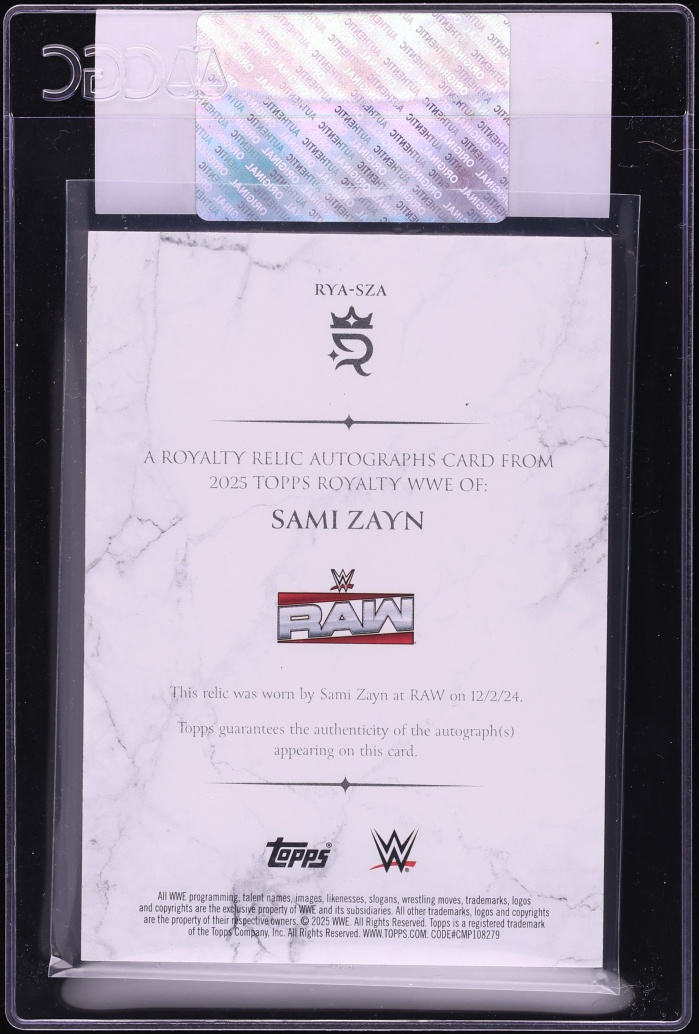 2025 Topps WWE Royalty Relic Purple Sami Zayn PATCH AUTO /50 #RYA-SZA CGC AUTH - Photo 2