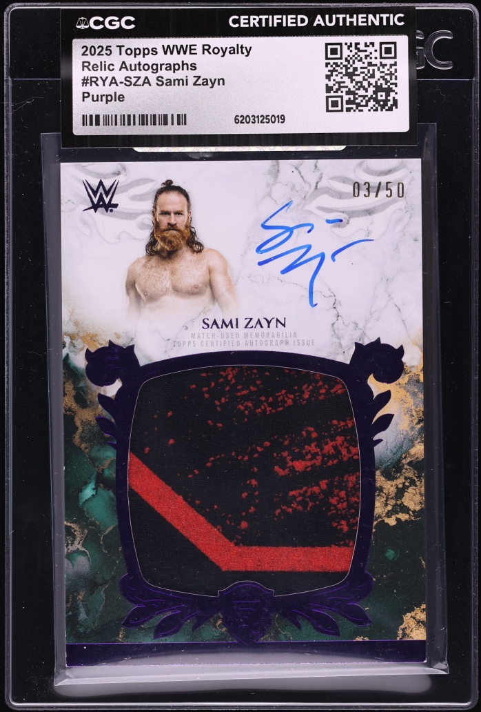 2025 Topps WWE Royalty Relic Purple Sami Zayn PATCH AUTO /50 #RYA-SZA CGC AUTH