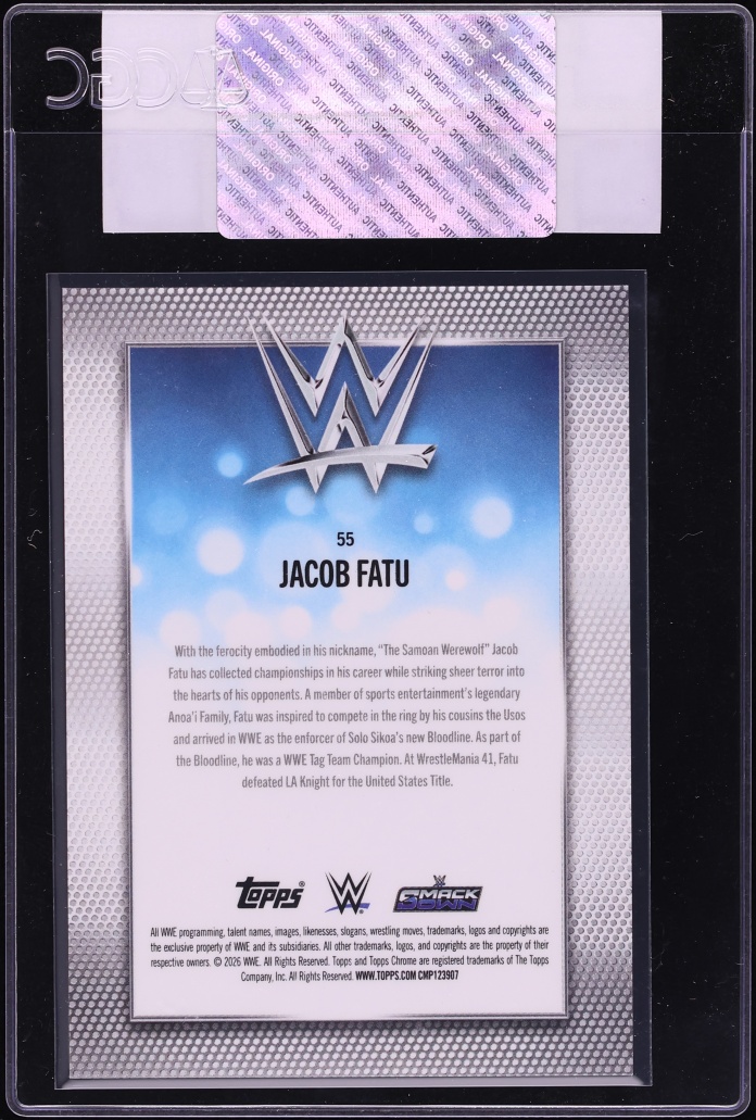 2026 Topps Chrome Logofractor WWE Black Jacob Fatu /10 #55 CGC AUTH - Photo 2