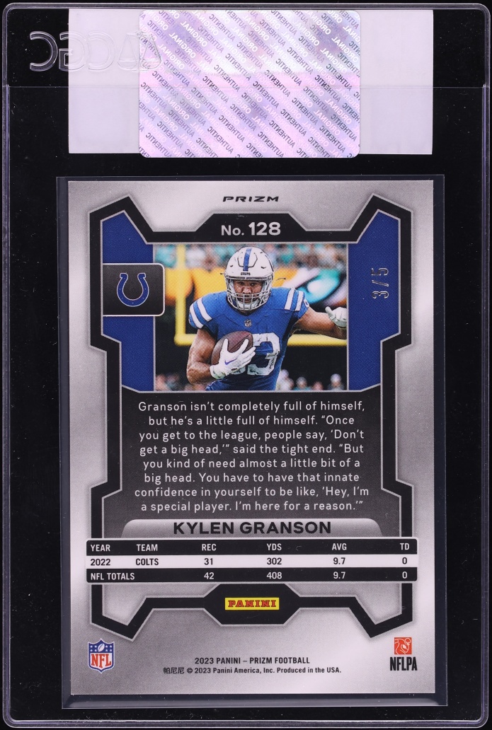 2023 Panini Prizm Gold Vinyl Kylen Granson /5 #128 CGC AUTH - Photo 2