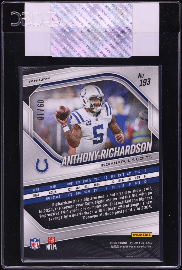 2025 Panini Prizm Gold Anthony Richardson /10 #193 CGC AUTH - Photo 2