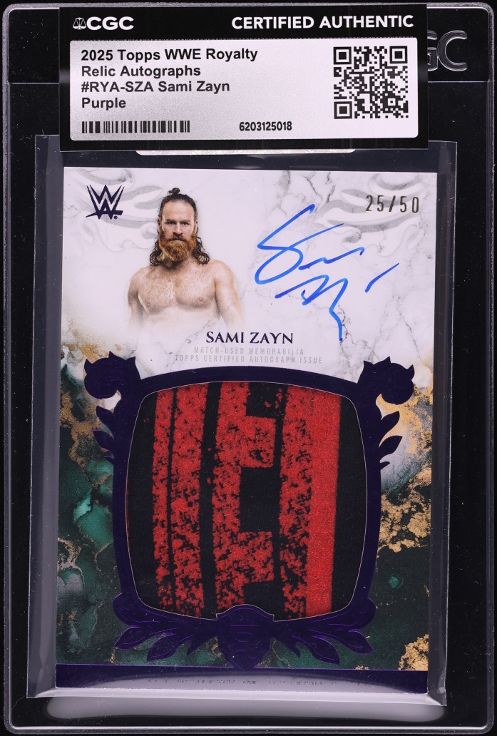 2025 Topps WWE Royalty Relic Purple Sami Zayn PATCH AUTO /50 #RYA-SZA CGC AUTH